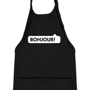 Kuchyňská zástěra Nápis Bonjour - Dětská zástěra na vaření - Univerzální velikost ( Černá )
