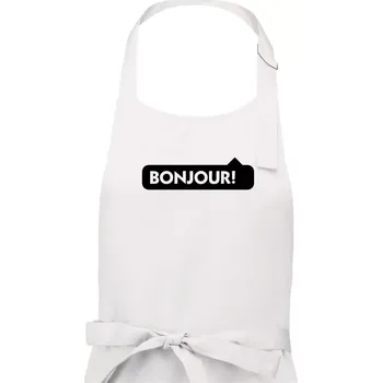 Kuchyňská zástěra Nápis Bonjour - Pánská zástěra na vaření - Univerzální velikost ( Bílá )