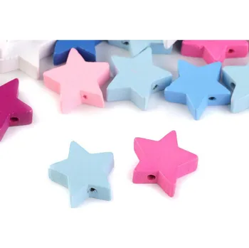 Dětské navlékací korálky Dřevěné korálky hvězda, korunka 20ks - 1 mix - hvězda