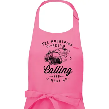 Kuchyňská zástěra The Mountains Are Calling obytňák - Pánská zástěra na vaření - Univerzální velikost ( Růžová )