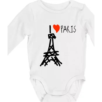 I love Paris - Body kojenecké s dlouhým rukávem - Dlouhý r. 3-6 měs ( Bílá )
