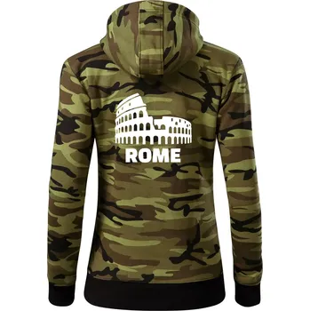 Dámská mikina Italy Koloseum Rome - Dámská mikina trendy zipper s kapucí - XS ( Zelený maskáč )
