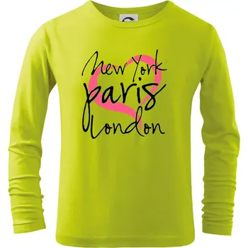 Chlapecké tričko I love NYC Paris London - Triko dětské Long Sleeve - 122 cm/6 let ( Limetková )