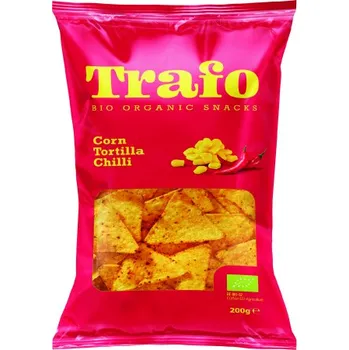 Chips Trafo | Bio Tortilla chipsy s příchutí chilli Obsah: 200 g jemně pikantní s nádechem chilli