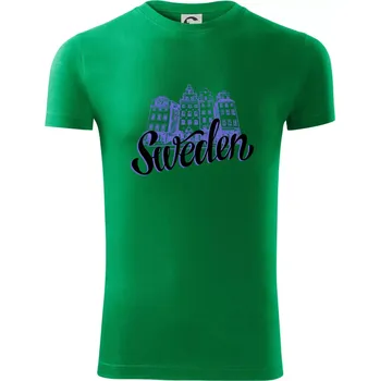 Pánské tričko Sweden Lettering - Viper FIT - Pánské zůžené tričko - 2XL ( Středně zelená )