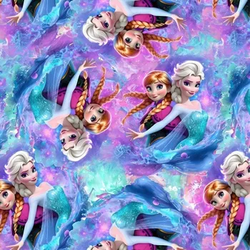 Teplákovina digital - Frozen Anna a Elsa Galaxy - Fialová