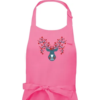 Kuchyňská zástěra Folklor - jelen s červenými plody - Pánská zástěra na vaření - Univerzální velikost ( Růžová )