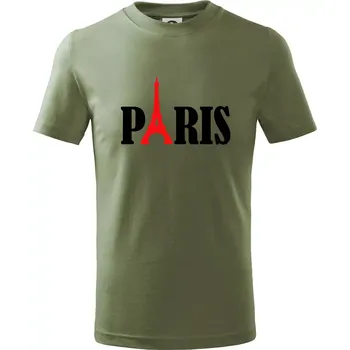Paris nápis Eiffelova věž - Tričko dětské bavlněné - 104-110cm / 3-4 roky ( Khaki )