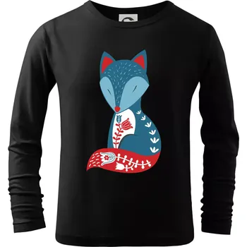 Chlapecké tričko Folklor - liška samostatná - Triko dětské Long Sleeve - 122 cm/6 let ( Černá )