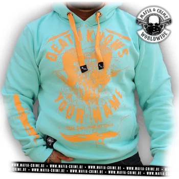 Pánská mikina Pánská mikina s kapucí Mafia & Crime Death Knows Your Name tyrkys velikost: S + Doprava zdarma na další nákup