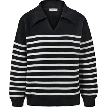 Dámský svetr 663441 - Tchibo - Svetr s límcem - pro ženy - vel. L 44/46 - barva: černá/s proužky