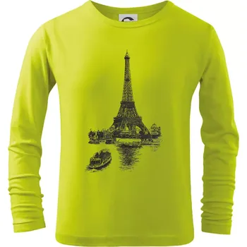 Chlapecké tričko Eiffelovka s loďkou - Triko dětské Long Sleeve - 158 cm/12 let ( Limetková )