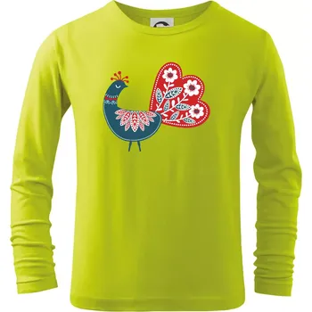 Dětská móda Folklor - páv modrý - Triko dětské Long Sleeve - 104-110cm / 3-4 roky ( Limetková )