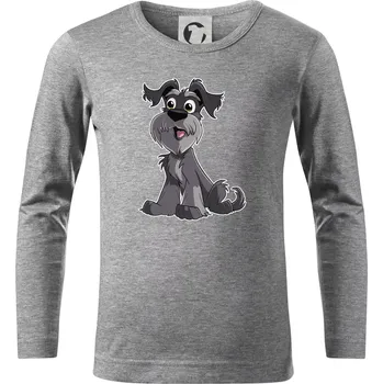 Chlapecké tričko Knírač kreslený sedící - Triko dětské Long Sleeve - 122 cm/6 let ( Tmavě šedý melír )