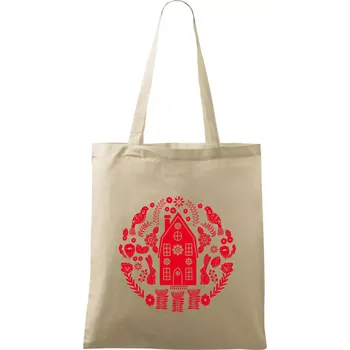 Nákupní taška Domov se zajíci folklór - Taška bavlněná - 42 x 38 cm ( Naturální )