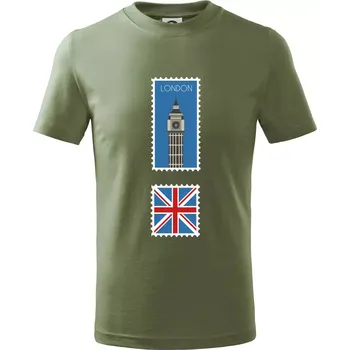 Londýn známka barevná - Tričko dětské bavlněné - 104-110cm / 3-4 roky ( Khaki )