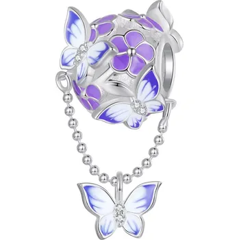 Přívěsek Endy-shop Stříbrný přívěsek korálek fialoví motýlci