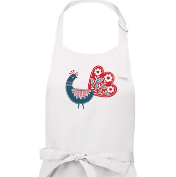 Kuchyňská zástěra Folklor - páv modrý - Pánská zástěra na vaření - Univerzální velikost ( Bílá )