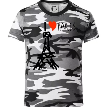 Chlapecké tričko I love Paris - Dětské maskáčové triko - 104-110cm / 3-4 roky ( Šedý maskáč )