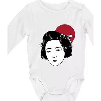 Japan culture - žena - Body kojenecké s dlouhým rukávem - Dlouhý r. do 3 měs ( Bílá )