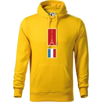 Pánská mikina Paříž známka barevná - Mikina pánská Cape s kapucí - M ( Žlutá )
