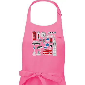 Kuchyňská zástěra Velká Británie - kreslené ikonky - Dámská zástěra na vaření - Univerzální velikost ( Růžová )