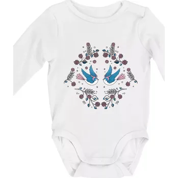Volní ptáčci - Body kojenecké s dlouhým rukávem - Dlouhý r. do 3 měs ( Bílá )