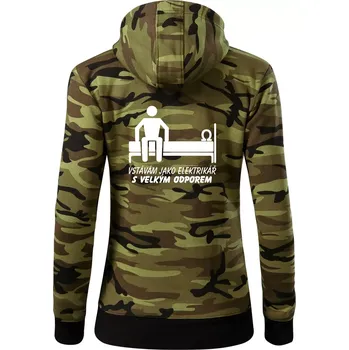 Dámská mikina Vstávám jako elektrikář s velkým odporem - Dámská mikina trendy zipper s kapucí - XS ( Zelený maskáč )