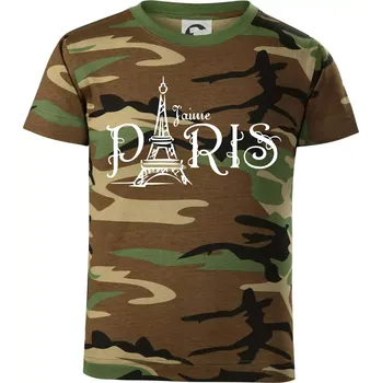 Chlapecké oblečení Paris nápis Eiffelovka rovný - Dětské maskáčové triko - 104-110cm / 3-4 roky ( Hnědý maskáč )