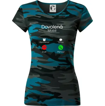 Dovolená volá - Dámské maskáčové triko - M ( Petrolejová maskáč )