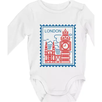 Londýn známka jednoduchá - Body kojenecké s dlouhým rukávem - Dlouhý r. 3-6 měs ( Bílá )