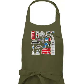 Kuchyňská zástěra Velká Británie - kreslené ikonky - Pánská zástěra na vaření - Univerzální velikost ( Khaki )