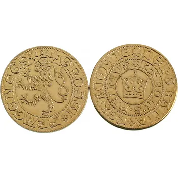 Mincovna Dukát Pražský groš Karla IV. z mosazi, zlatá replika mince (mosaz, 30,8 mm)