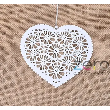 Svatební dekorace Srdce s květy dřevěné závěsné 20x18,2 cm - bílé