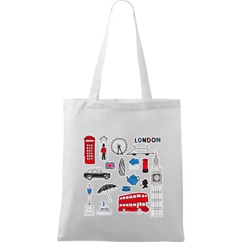 Nákupní taška Velká Británie - kreslené ikonky - Taška bavlněná - 42 x 38 cm ( Bílá )
