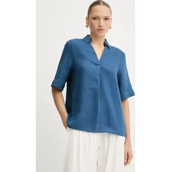 Dámská halenka Lněná halenka United Colors of Benetton dámská, modrá barva, hladká, 5BMLDQ0B6 95X, vel. M