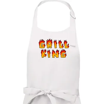 Kuchyňská zástěra Grill King ohnivý nápis - Pánská zástěra na vaření - Univerzální velikost ( Bílá )