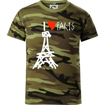 Chlapecké tričko I love Paris - Dětské maskáčové triko - 122 cm/6 let ( Zelený maskáč )
