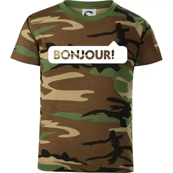 Chlapecké tričko Nápis Bonjour - Dětské maskáčové triko - 146 cm/10 let ( Hnědý maskáč )