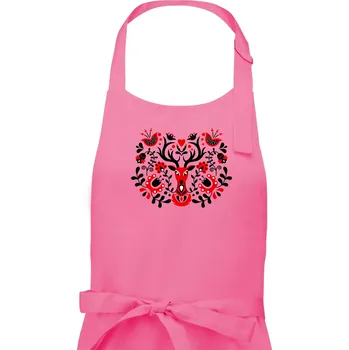 Kuchyňská zástěra Folklor - Červený jelen - Dámská zástěra na vaření - Univerzální velikost ( Růžová )