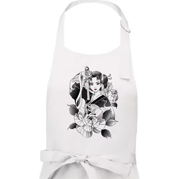 Kuchyňská zástěra Japonsko - žena s mečem - Dámská zástěra na vaření - Univerzální velikost ( Bílá )