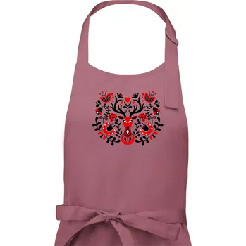 Kuchyňská zástěra Folklor - Červený jelen - Pánská zástěra na vaření - Univerzální velikost ( Starorůžová )