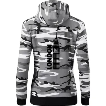 Dámská mikina London věž - Dámská mikina trendy zipper s kapucí - L ( Šedý maskáč )