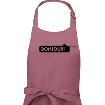 Kuchyňská zástěra Nápis Bonjour - Dámská zástěra na vaření - Univerzální velikost ( Starorůžová )