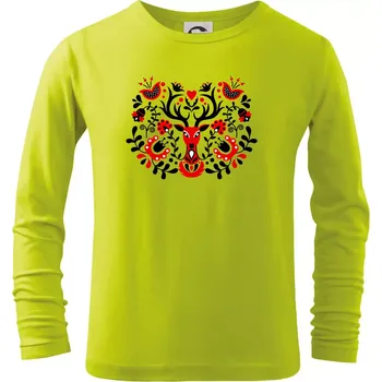 Dětská móda Folklor - Červený jelen - Triko dětské Long Sleeve - 146 cm/10 let ( Limetková )