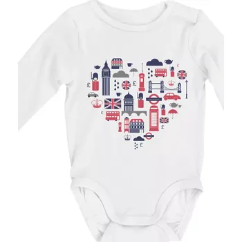Anglie symboly srdce - Body kojenecké s dlouhým rukávem - Dlouhý r. do 3 měs ( Bílá )