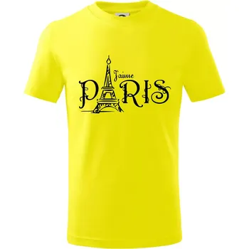 Chlapecké tričko Paris nápis Eiffelovka rovný - Tričko dětské bavlněné - 134 cm/8 let ( Citrónová )