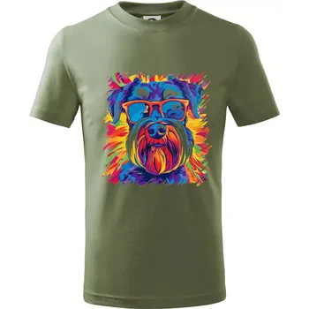 Dětská móda Knírač barevný styl 70s - Tričko dětské bavlněné - 104-110cm / 3-4 roky ( Khaki )