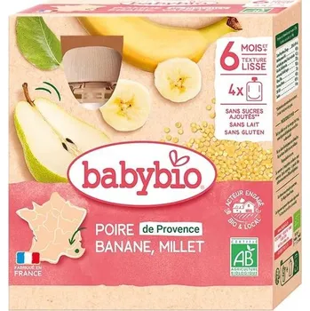 Dětská výživa BABYBIO Hruška, banán a proso (4x90g)