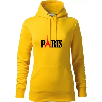 Dámská mikina Paris nápis Eiffelova věž - Mikina dámská Cape s kapucí - XS ( Žlutá )